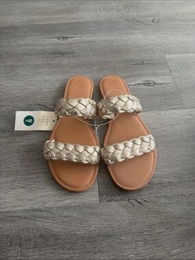 a new day Metallic Braided Double-Strap Slide Sandals - Gold 9W